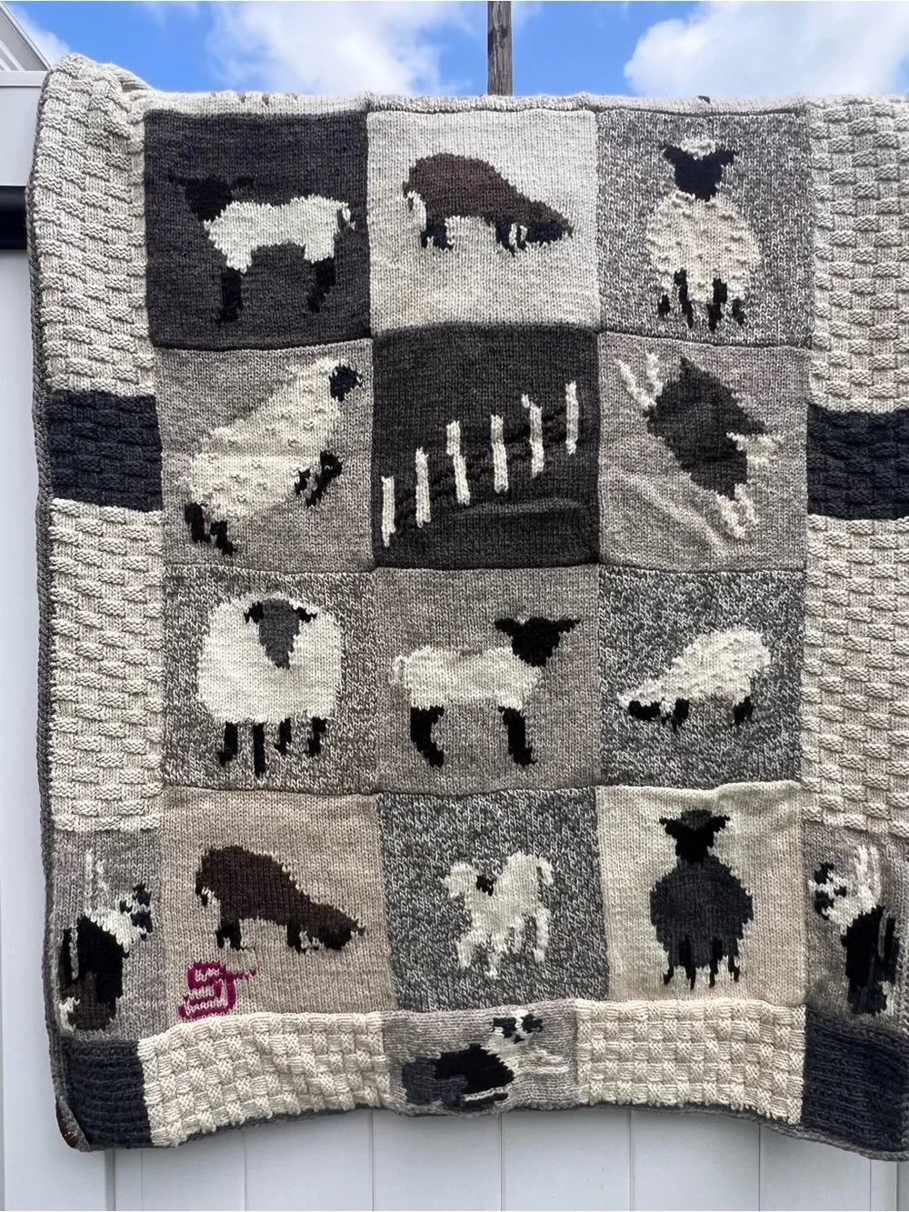 Handmade Sheep & Border Collie Wool Blanket/ Afghan Fleece Lined Peruvian Wool